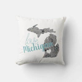 Almofada Love Home State Michigan Floral Cheia Silhouette