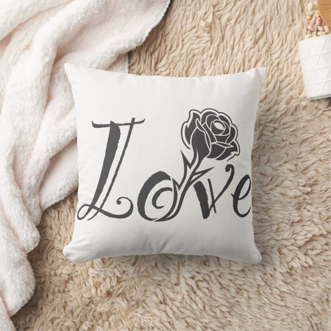 Almofada Love in Bloom: Elegant Typography with a Rose (Cobertor)