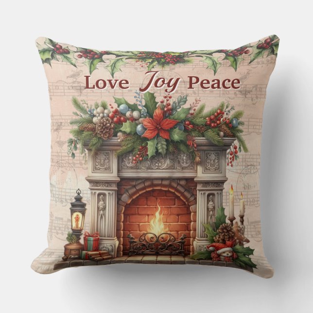 Almofada Love, Joy, Peace Throw Pillow (Frente)