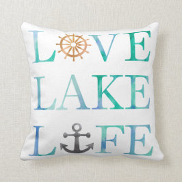 Almofada Love Lake Life Watercolor Tipografia Náutica