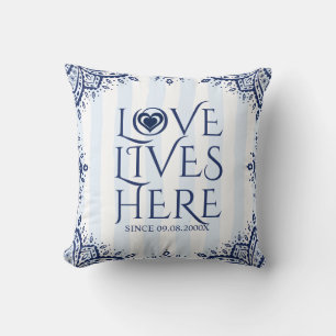 Almofada Love Lives Here-Marinho Blue Frame & Heart
