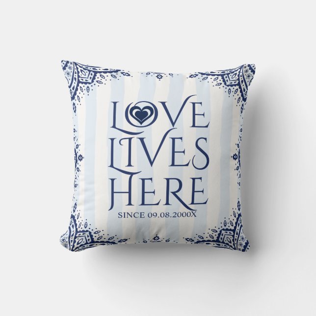 Almofada Love Lives Here-Marinho Blue Frame & Heart (Frente)