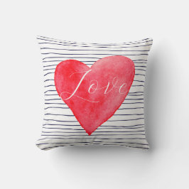 Almofada Love Red Watercolor Heart and Stripes Namorados