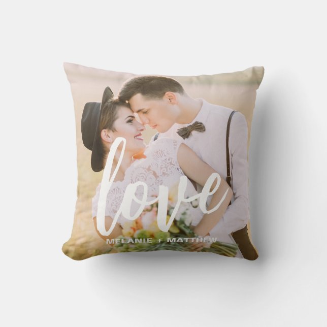 Almofada Love Script Elegant Modern Photo Throw Pillow (Frente)