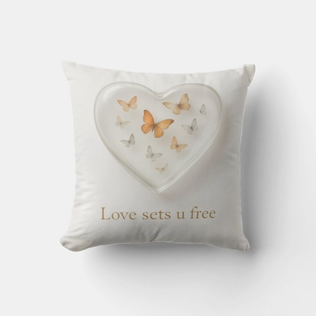 Almofada Love Sets You Free Butterfly Heart Pillow (Frente)