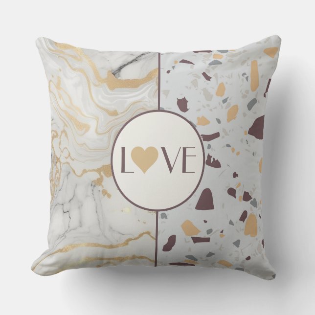 Almofada Love Terrazzo-Marble com Dourado Travesseiro (Frente)
