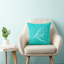 LOVE Typografia Calliografia Teal Aqua Travesseiro