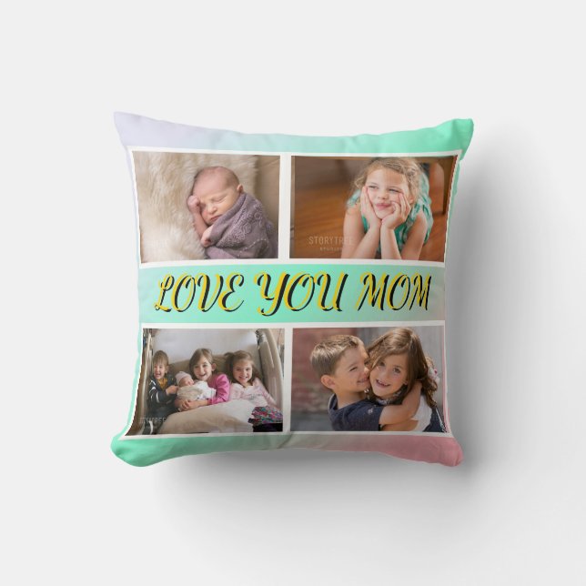 Almofada Love You Mom 4-Photo Pastel Keepsake (Frente)