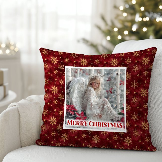 Almofada Lovely Angel Red Gold Personalized Custom Christma (Lovely Angel Red Gold Personalized Custom Christmas Pillow

)