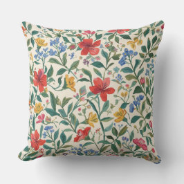 Almofada Lovely, Red Yellow Blue Flowers and Leaves Pattern