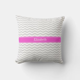 Almofada Lt Cinza Branca Chevron Fino Rosa Quente Nome Mono