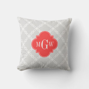 Almofada Lt Gray Branco Fancy Quatrefoil 3 Monograma Inicia