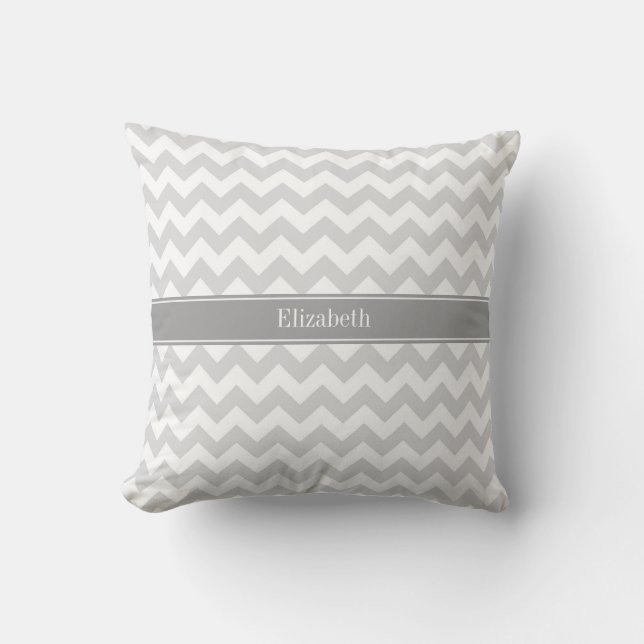 Almofada Lt Gray Wht Chevron Gray Nome Monograma (Frente)
