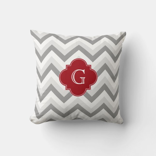 Almofada Lt Two Grey White Chevron Cranberry Monograma (Frente)