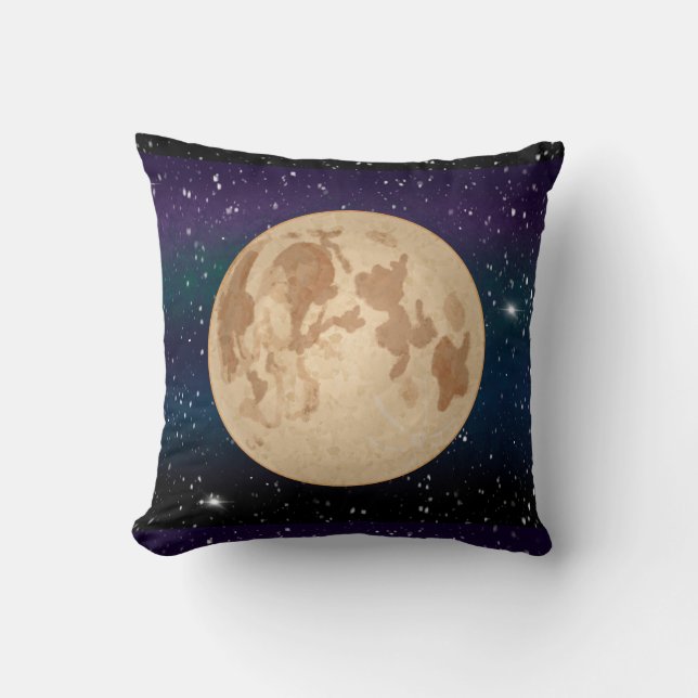 Almofada Lua cheia na noite estelar desenhada (Frente)
