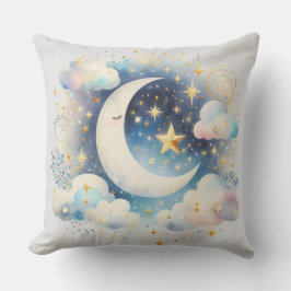Almofada Lua Crescente Azul e Branco Celestial Boho Moderno