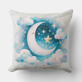Almofada Lua Crescente Azul e Branco Celestial Boho Moderno