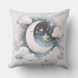 Almofada Lua Crescente Azul e Branco Celestial Boho Moderno