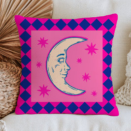 Almofada Lua Crescente Boêmia Rosa Quente & Céu Azul 