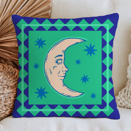 Almofada Lua Crescente Boêmia Verde & Azul Celestial 