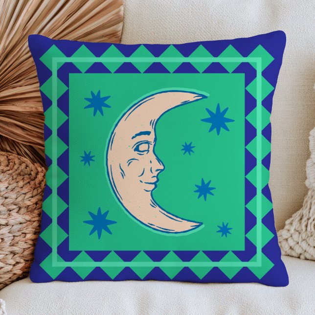 Almofada Lua Crescente Boêmia Verde & Azul Celestial  (Criador carregado)