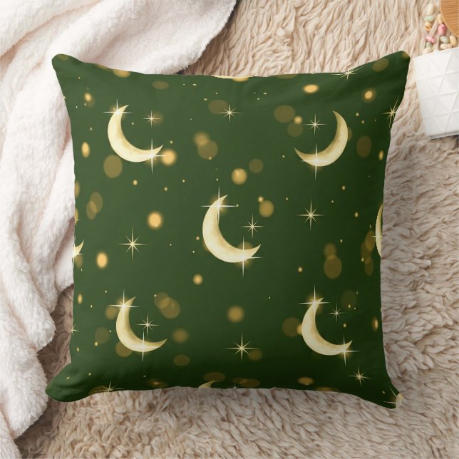 Almofada Lua Crescente Dourada Bokeh - Estrelas Celestiais (Cobertor)