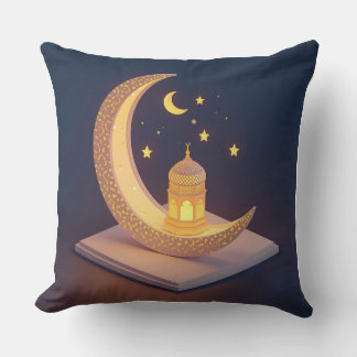 Almofada Lua Crescente Dourada com Arte de Lanterna Islâmic
