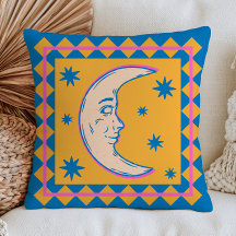 Lua Crescente Retro Face Colorida Celestial