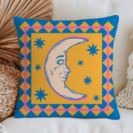 Almofada Lua Crescente Retro Face Colorida Celestial