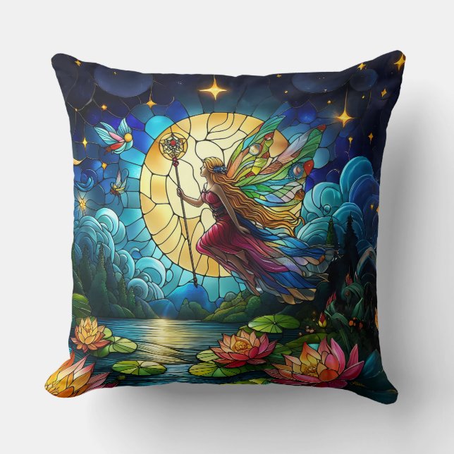 Almofada Lua de Voo de Fada de Vidro Colorido (Frente)
