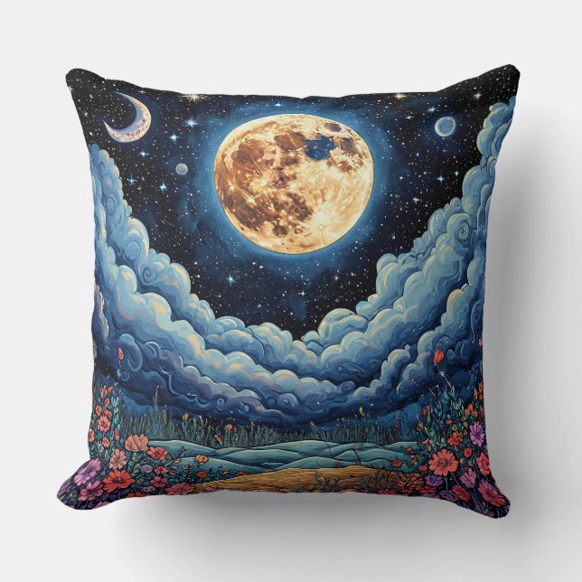 Almofada Lua e céu noturno Galáxia Sonhadora Decoração de C (Frente)