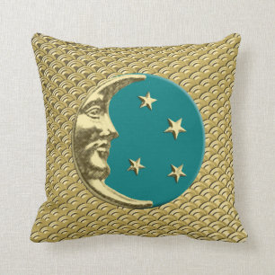 Almofada Lua e estrelas do art deco - cerceta e ouro
