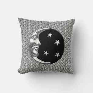 Almofada Lua e estrelas do art deco - preto e prata