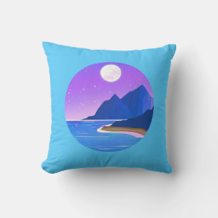 Almofada Lua, Estrelas do Mar e Montanhas em Violeta e Azul