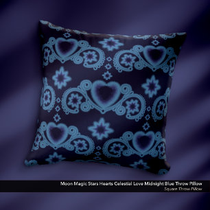 Almofada Lua Magia Estrelas Corações Amor Celestial Azul Es