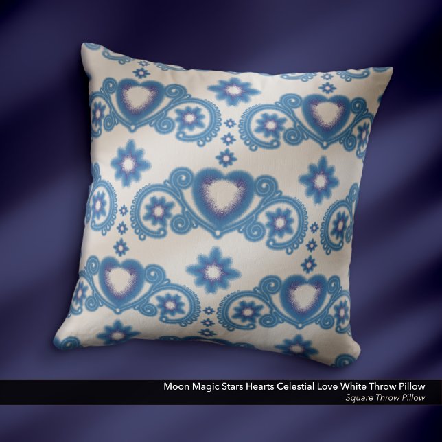 Almofada Lua Magia Estrelas Corações Amor Celestial Branco (Moon Magic Stars Hearts Celestial Love White Throw Pillow)