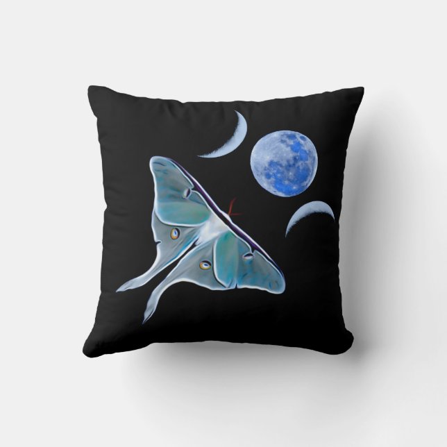 Almofada Lua tripla de Luna Moth a preto (Verso)