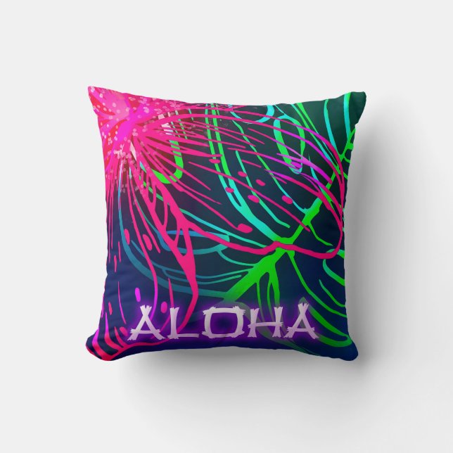Almofada Luau Elétrico Noite Tropical Neon Aloha (Frente)