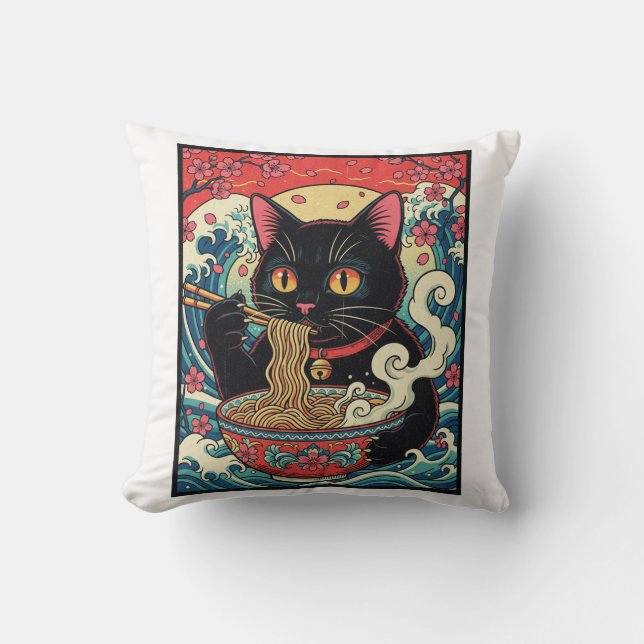 Almofada Lucky Cat Ramen Noodle Art (Frente)