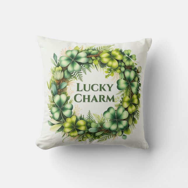 Almofada Lucky Charm Shamrock Wreath Throw Pillow (Frente)