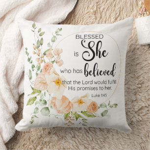 Almofada Luke 1:45 Abençoada é Ela Primavera Laranja Flor