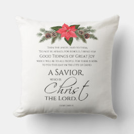 Almofada Luke 2:10-11 Escritura de Natal de Poinsettia