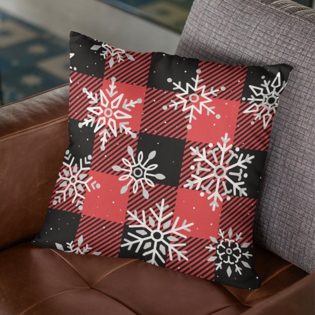 Almofada Lumberjack Snowflake Woodsman Xadrez Tartan (Criador carregado)