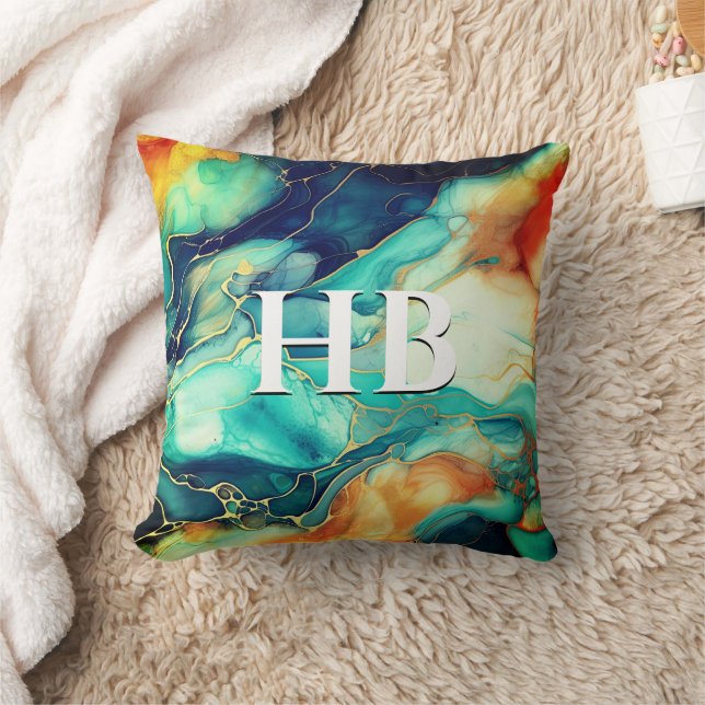 Almofada Luminosa fina de cerâmica laranja-turquesa (Cobertor)