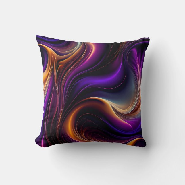 Almofada Luminous Flow - Vibrant Purple, Orange, & Gold Art (Frente)
