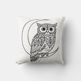 Almofada Luna Coruja Linha Arte com Lua Crescente