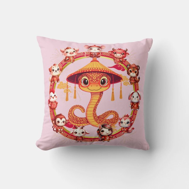 Almofada Lunar Chinês, Ano Novo Cobra Design 1 (Frente)