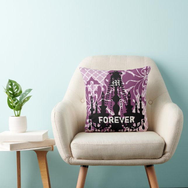 Almofada Lustre Personalizado de Ameixa com Data de Casamen (Cadeira)