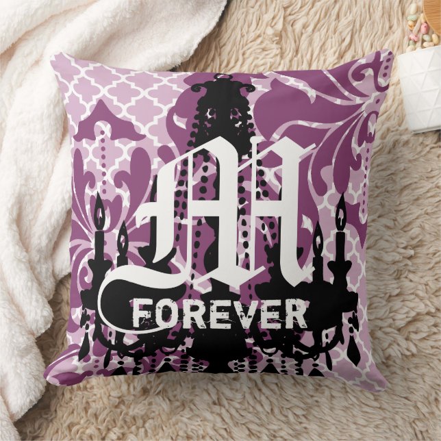 Almofada Lustre Roxo Monograma com Data do Casamento (Cobertor)