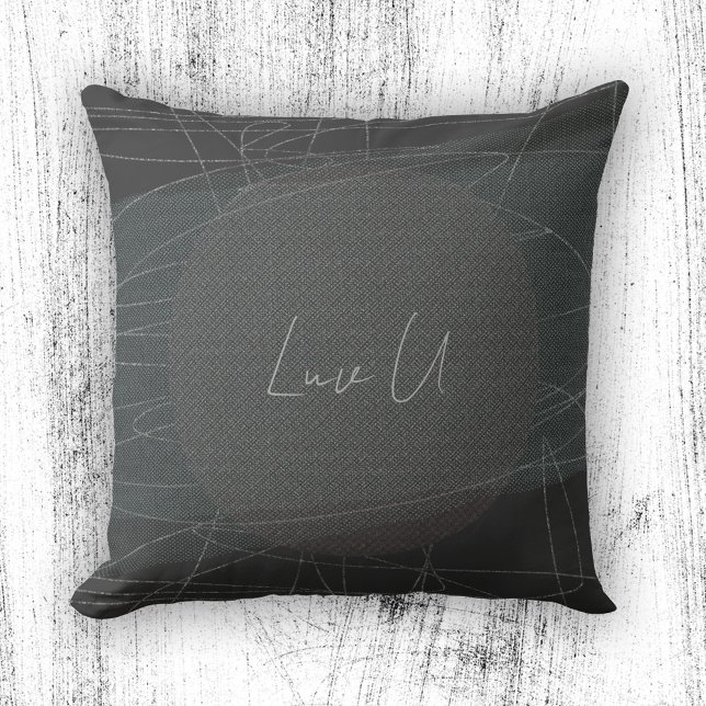Almofada Luv U - Café Moderno Tendência Linhas Rabiscadas (Luv U - Coffee Trendy Modern Scribbled Lines Throw Pillow ©Susanne Sachers - Sunny Mind Design)